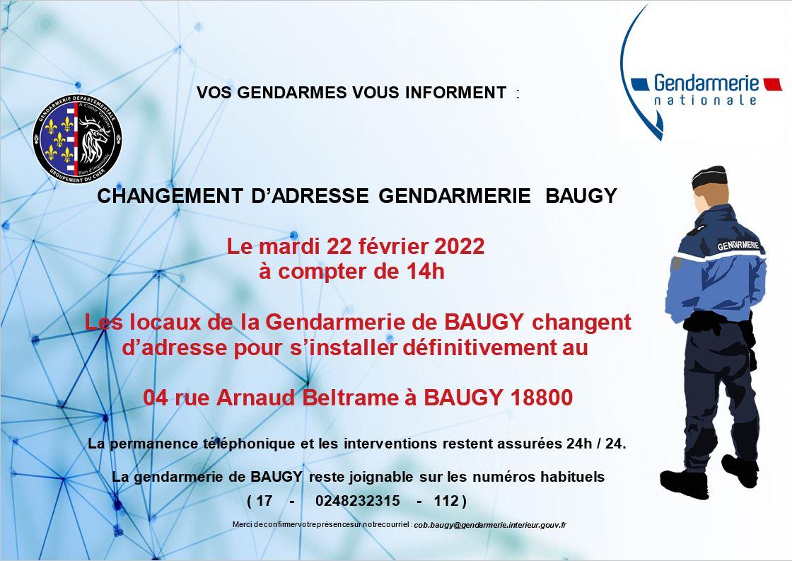 Nouvelle adresse gendarmerie baugy